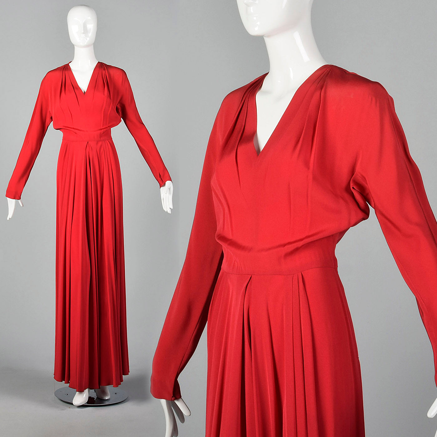 1940s Red Rayon Gown with Gorgeous Skirt