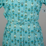 3XL 1950s Day Dress Blue Cotton Summer Novelty Print Volup Short Sleeve Casual