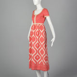 1970s Quilted Maxi Dress in Coral
