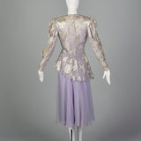Small 1980s Metallic Lavender Two Piece Dress