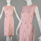1950s Pink Sleeveless Day Dress with Floral Embroidery