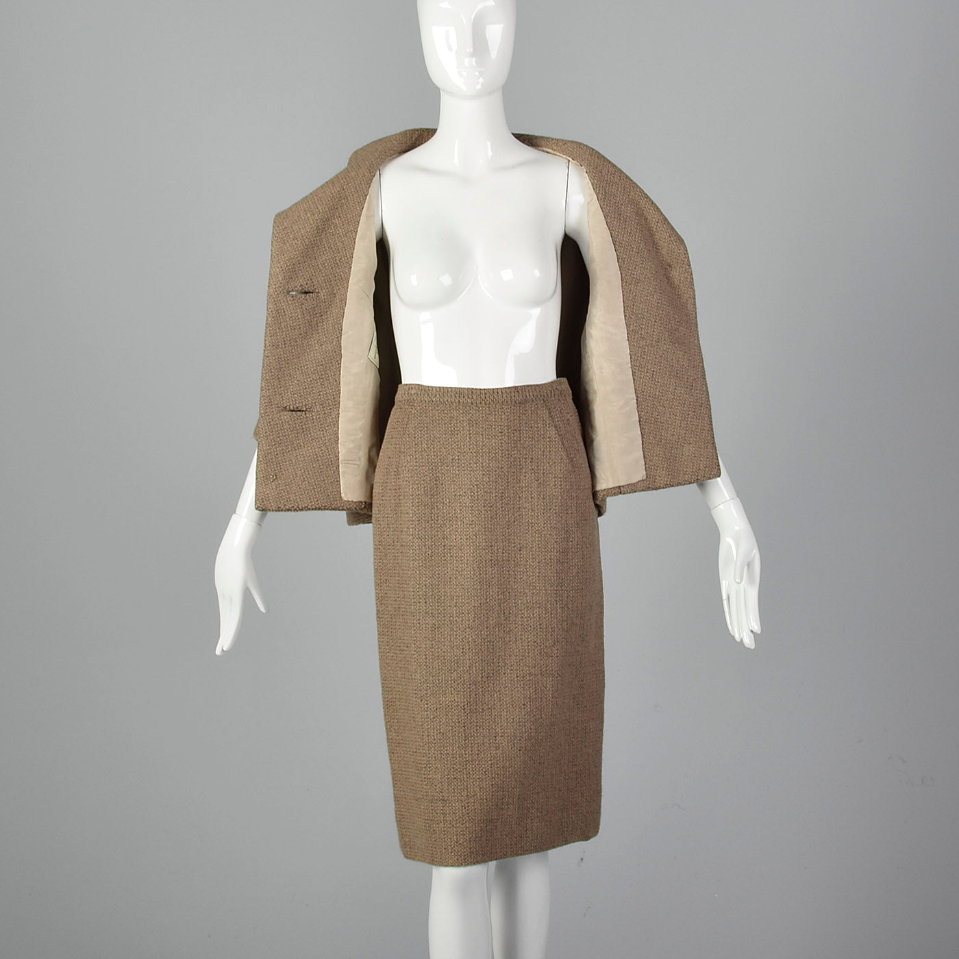 1950s Brown Woven Skirt Suit