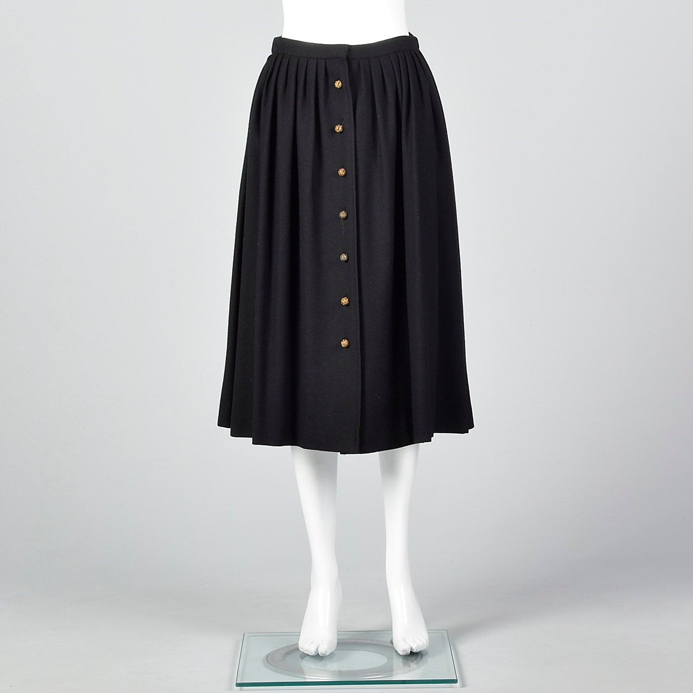 1970s Chloe Timeless  Black Wool Skirt with Gold Buttons, Karl Lagerfeld era