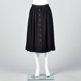 1970s Chloe Timeless  Black Wool Skirt with Gold Buttons, Karl Lagerfeld era
