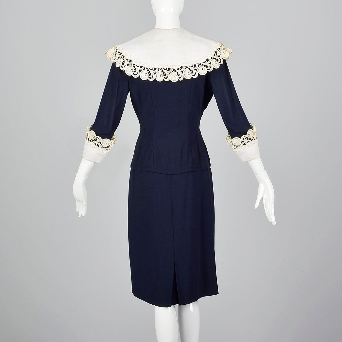 1950s Navy Blue Dress with Large Collar and Cuffs
