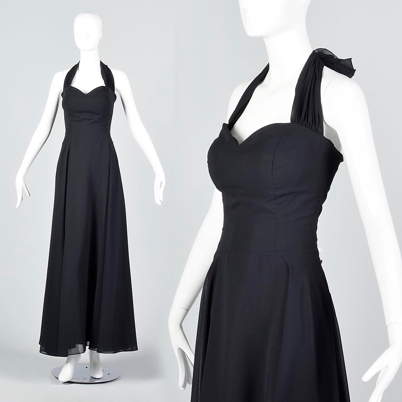 Small 1990s Black Halter Dress