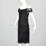 1990s Off Shoulder Beaded Dress with Layered Ruffles