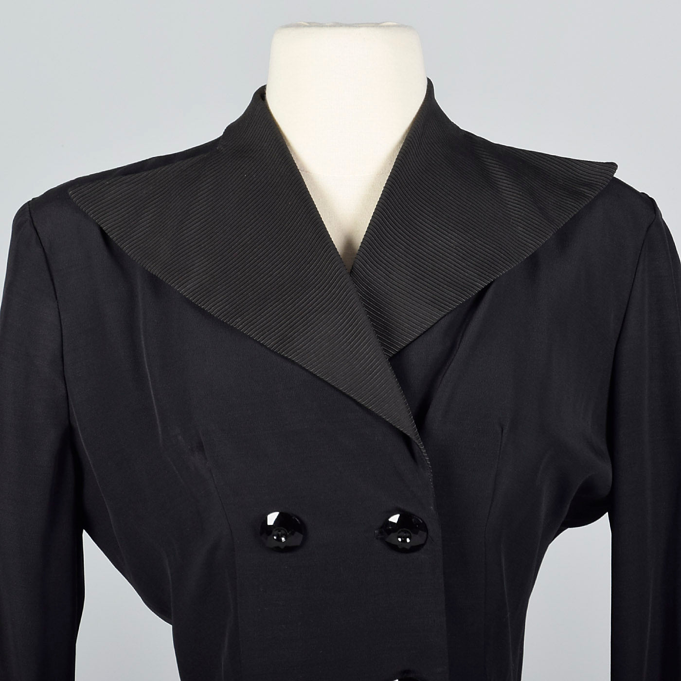 1940s Black Rayon Skirt Suit with Faille Trim