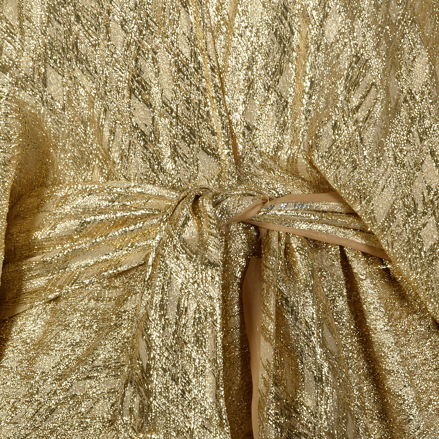 1970s Metallic Gold Evening Dress with Balloon Sleeves