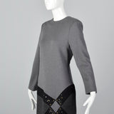 1980s Bob Mackie Gray Knit Dress with Asymmetric Rhinestone Hip