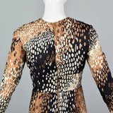1960s Silk Dress with White, Tan, and Black Op Art Print