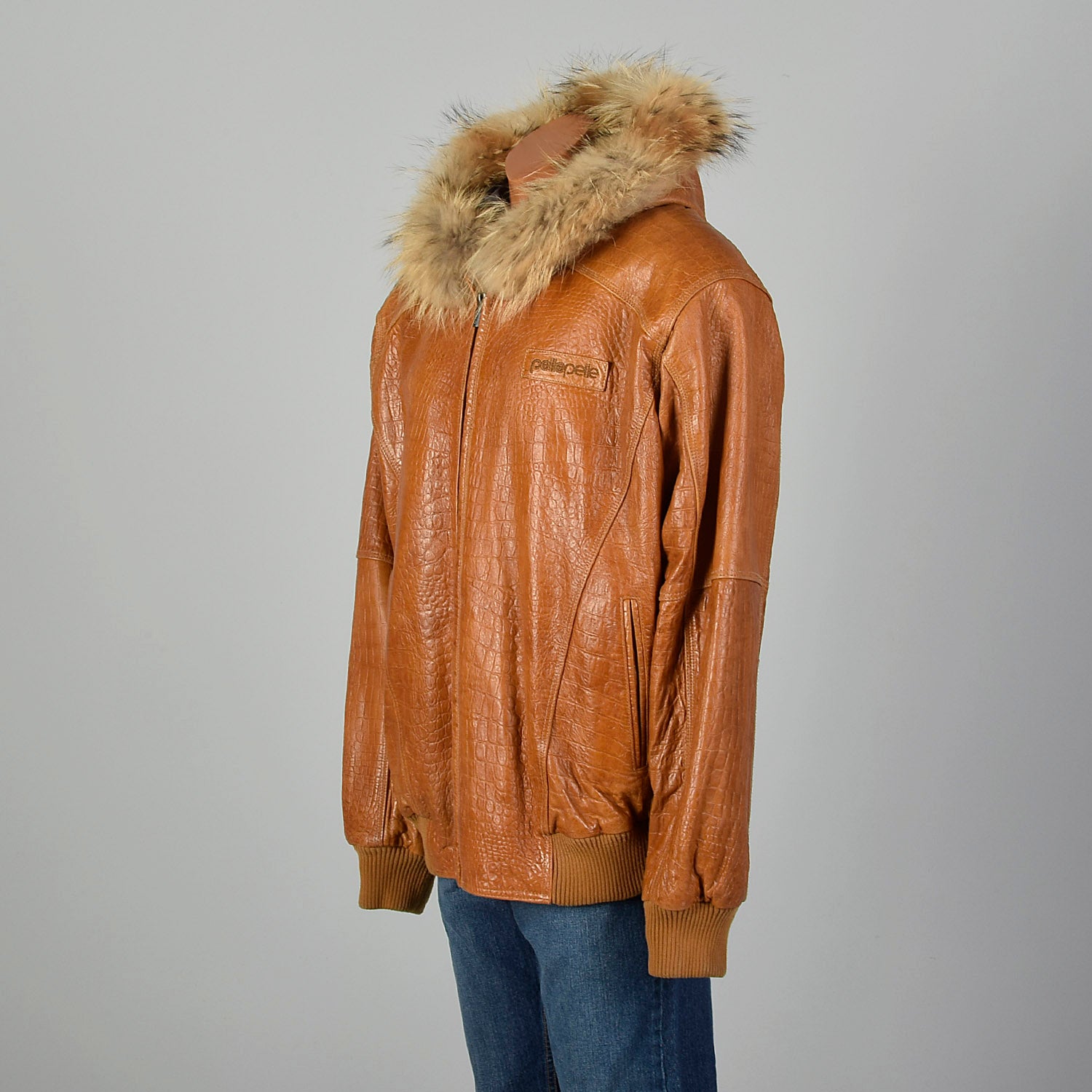 XXL Mens Pelle Pelle Tan Leather Hooded Jacket