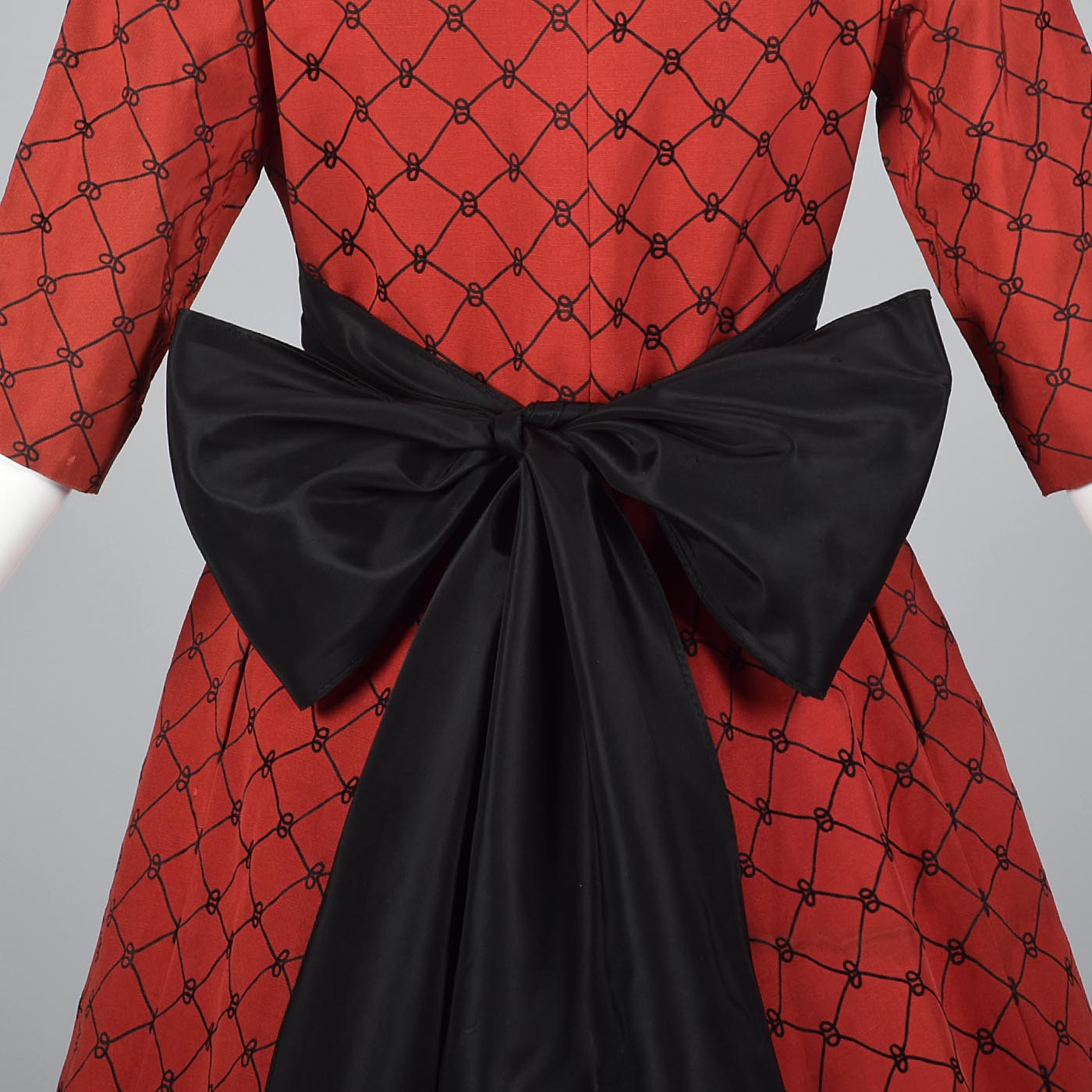 1950s Red Party Dress with Black Taffeta Bow