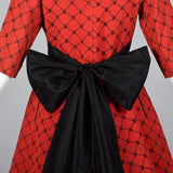 1950s Red Party Dress with Black Taffeta Bow