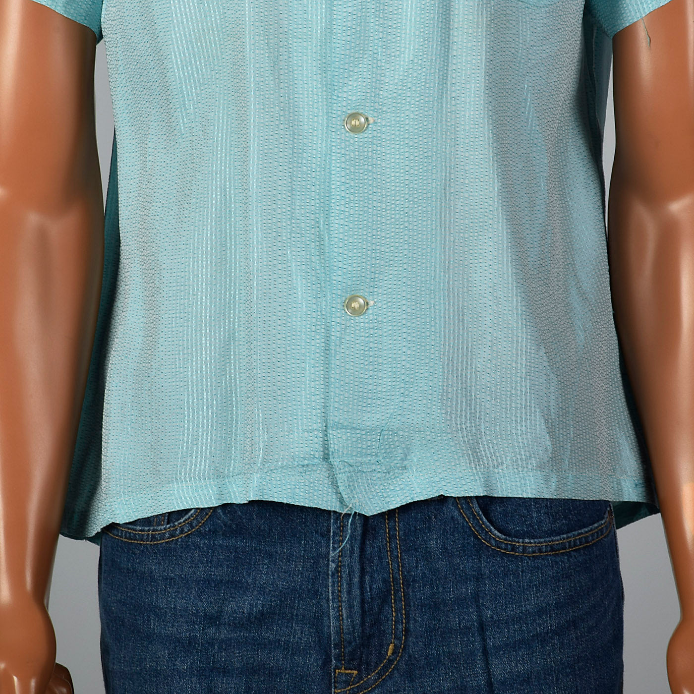 1950s Mens Light Blue Rayon Shirt