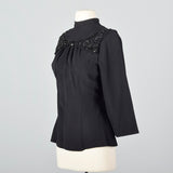 1940s Black Fitted Blouse with Sequin Trim