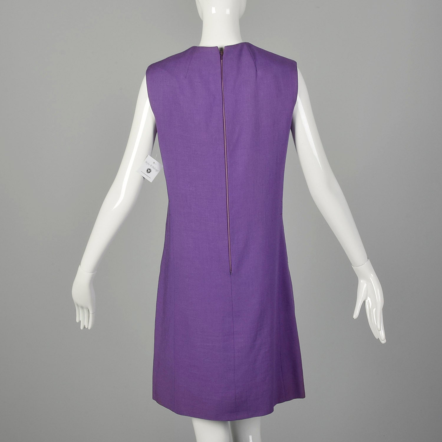 Small 1960s Dress Geoffrey Beene Purple Mini Linen Shift Sleeveless Space Age Mod Designer Dress