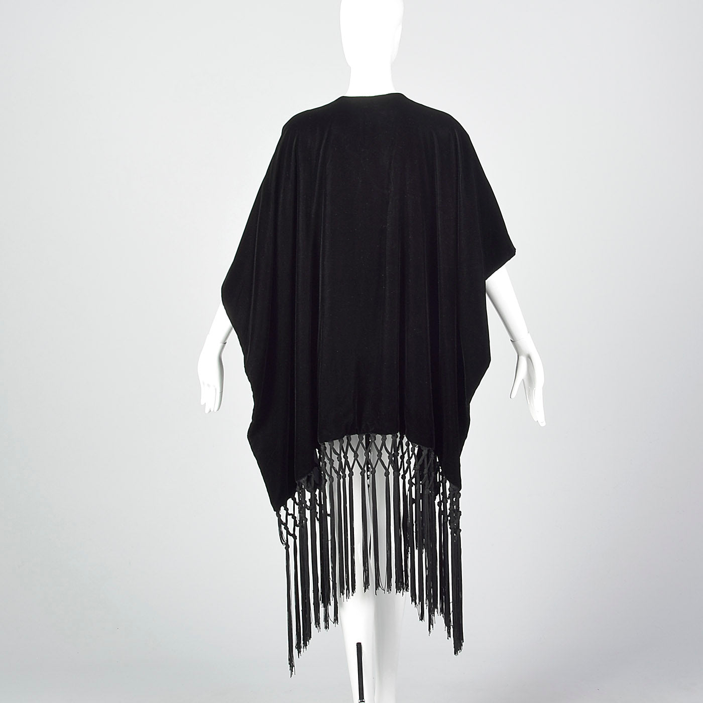 1990s Black Velvet Wrap with Knotted Fringe