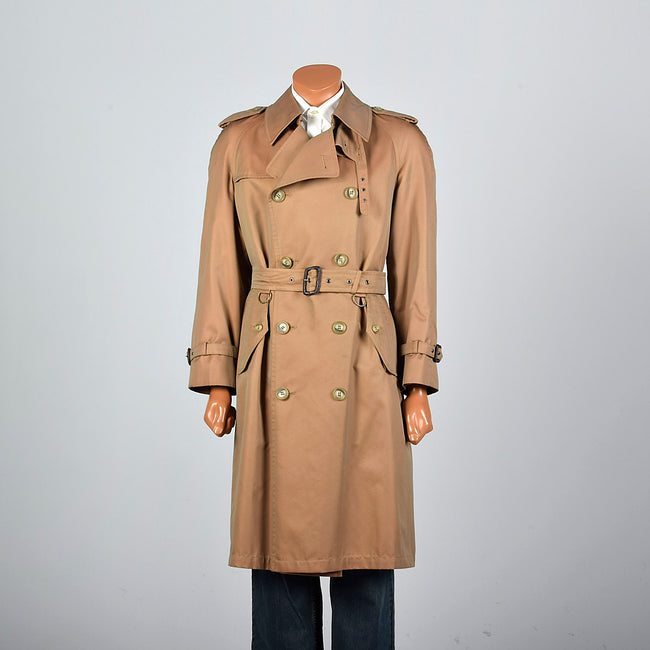 1990s Mens Saks Fifth Avenue Sharkskin Trench Coat