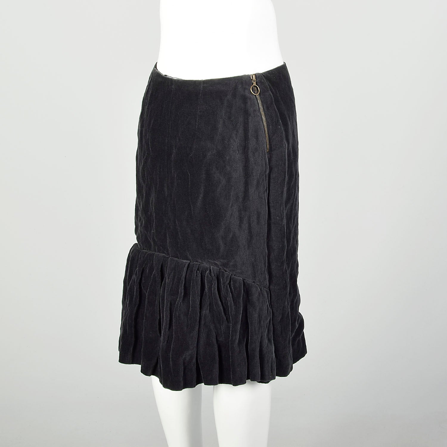 Medium 2005 Skirt Lanvin Winter Collection Zip Side Grey Velvet Ruffle
