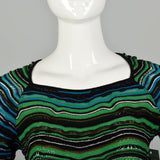 Medium M Missoni Green Knit Dress Blue Striped Long Sleeve
