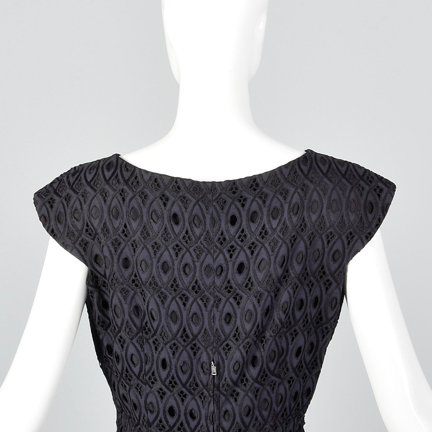 1950s Navy and Black Eyelet Dress with Drop Waist Illusion