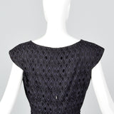 1950s Navy and Black Eyelet Dress with Drop Waist Illusion