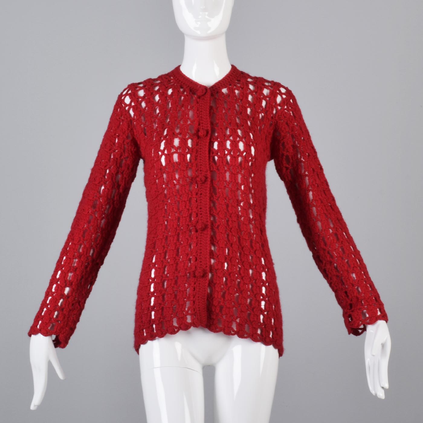 1950s Vibrant Red Open Crochet Cardigan