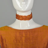 Small 1990s Orange Red Gold Silk Dupioni Sharkskin Dress with Belt and Accessories