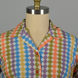 Large 1950s Cotton Day Dress with Colorful Print Shirtwaist