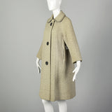 Large 1950s Swing Coat Gray Herringbone Stripe Wool Tweed Peter Pan Collar Winter Outerwear