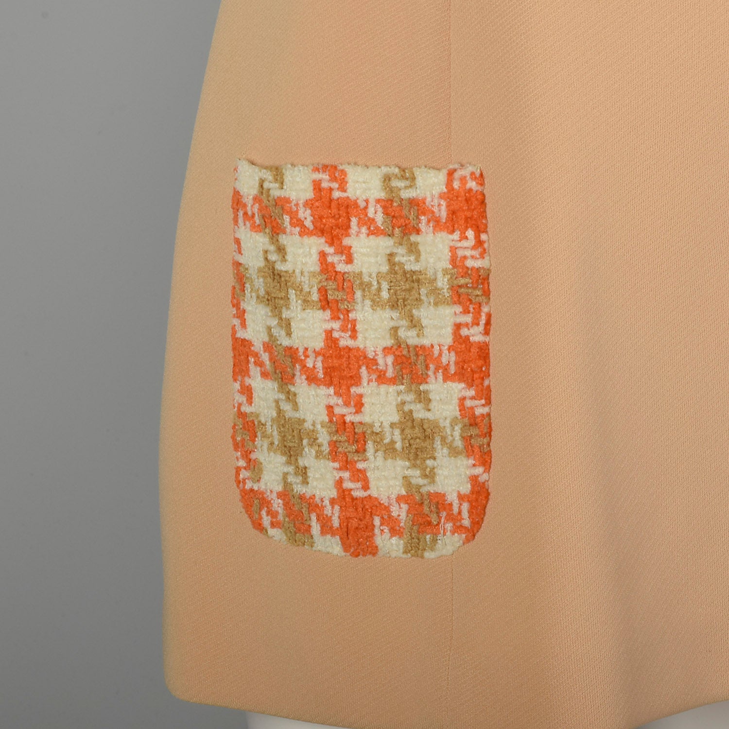 Large 1970s Blazer Set Lilli Ann Tweed Orange Tan Houndstooth Velour Tweed Jacket Mockneck Tunic Top