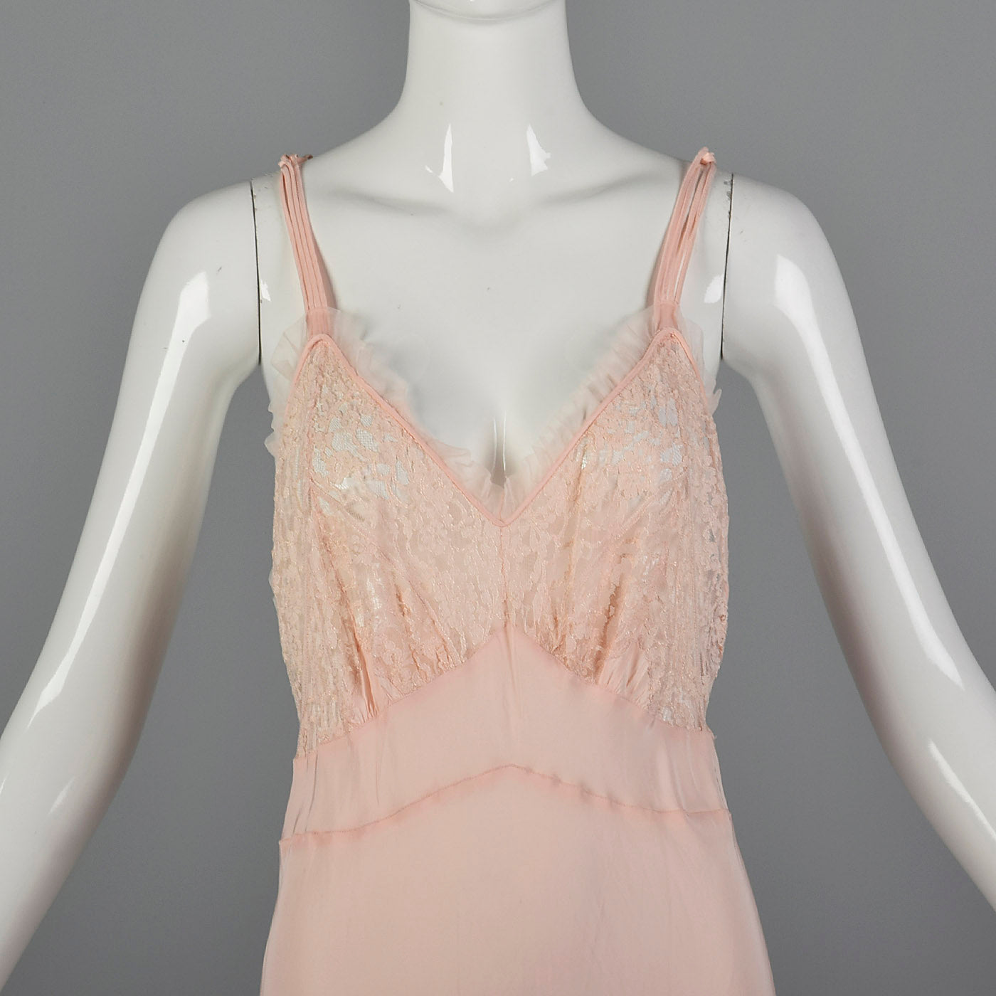 1940s Pink Rayon Nightgown with Lace Detail