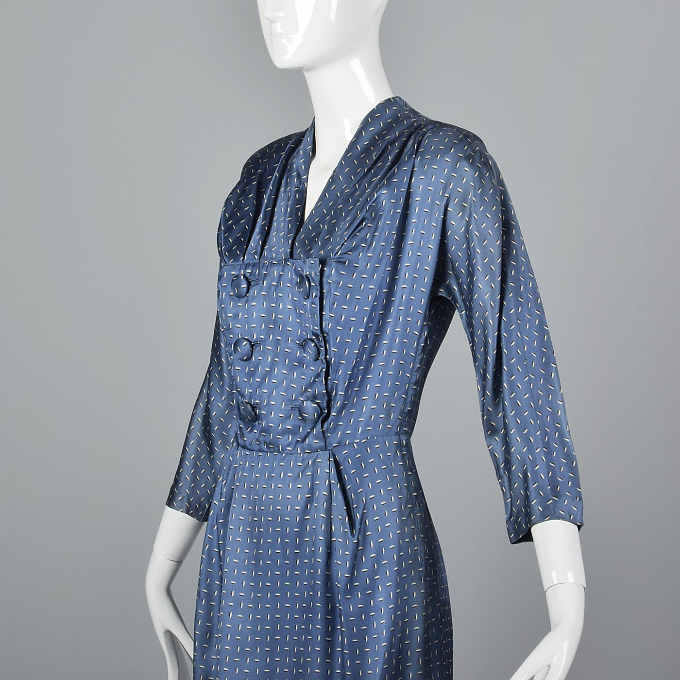 1950s Blue Silk Dress with Hourglass Shape