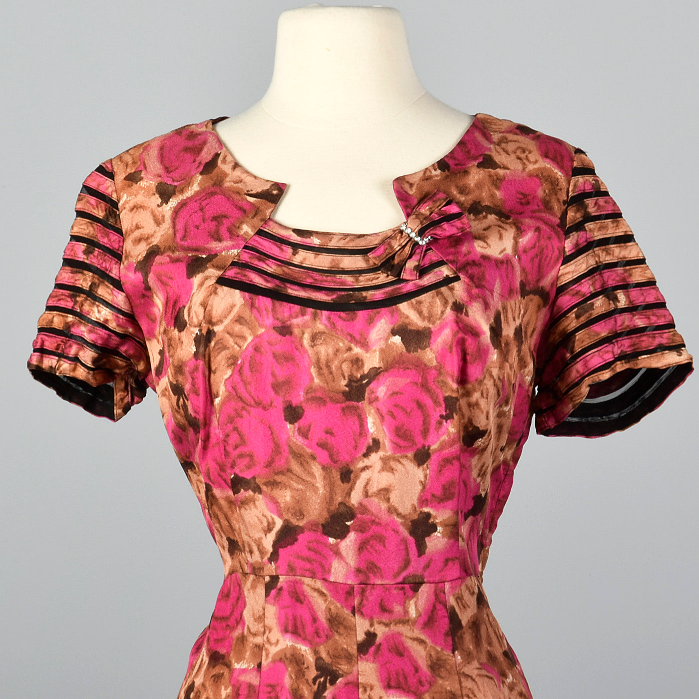 1950s Floral Dress with Sheer Detail Collar and Sleeves