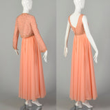 Small 1970s Mike Benet Set 2pc Orange Beaded Jacket Modest Maxi Prom Dress Formal Gown