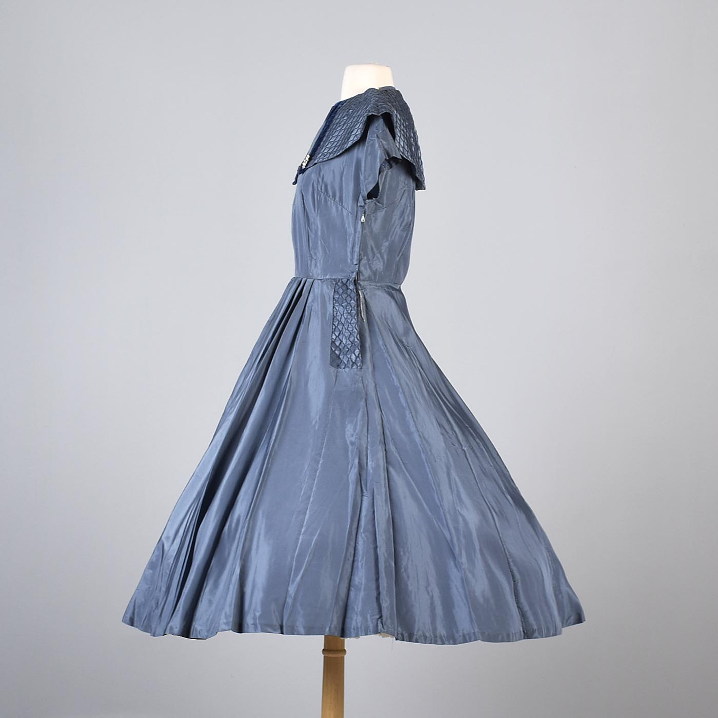 1950s Blue Taffeta Party Dress with Velvet Details