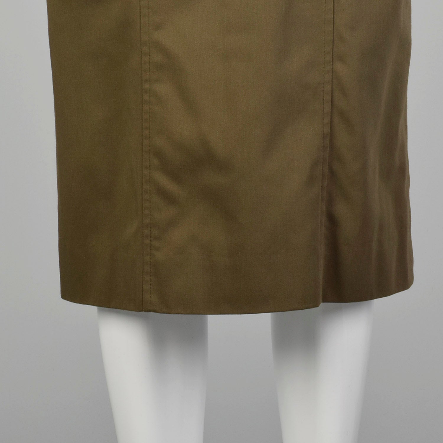 XS Rodier 1970s Green Twill Pencil Skirt With Large Pockets And Snap Up Back