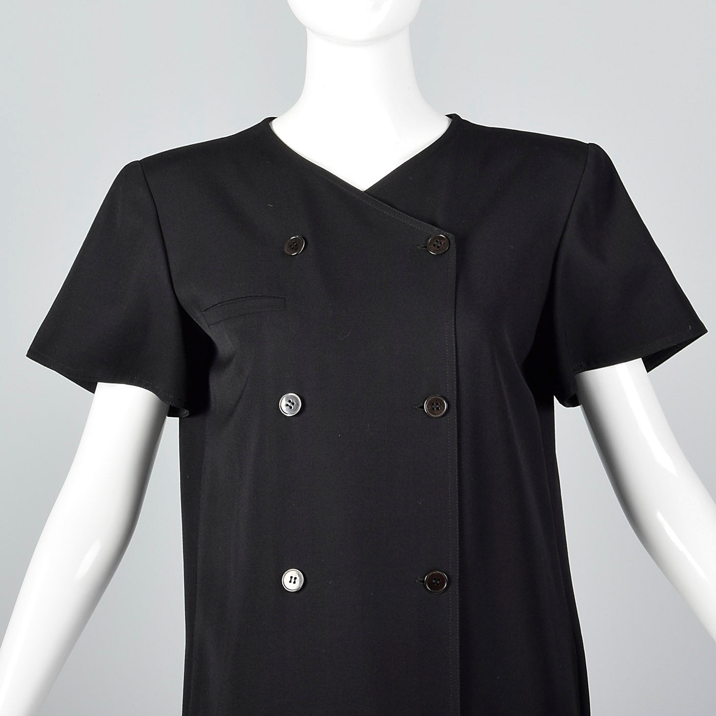 1990s Valentino Black Wool Sack Dress with a Pleated Back