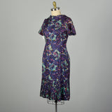 Large 1950s Blue and Purple Swirl Patterned Acetate Dress