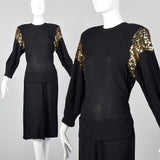 1940s Black Femme Fatale Dress with Gold Sequins