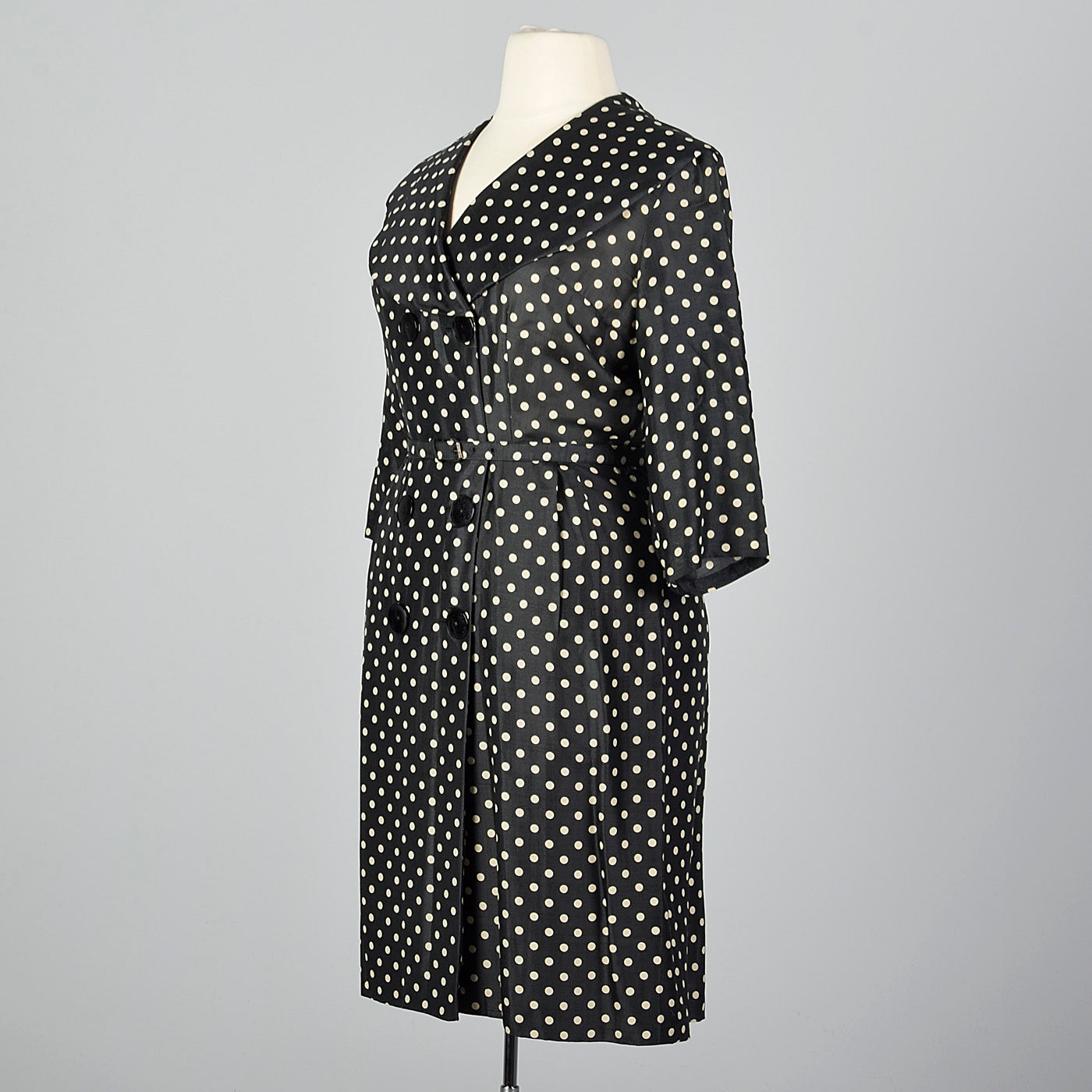 1950s Black Silk Polka Dot Dress