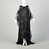 OSFM 1990s Dramatic Flowy Gothic Gown Kaftan Dress Kimono Sleeve Car Wash Beaded Hem
