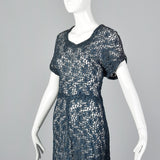 1940s Sheer Blue Lace Dress