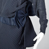 1980s Valentino Night Navy Silk Dress with Swiss Dot Print
