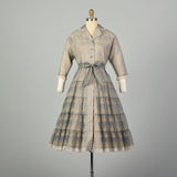 Small 1950s Dress Set Gray Flocked Ruffle Matching Petticoat