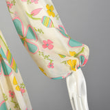 XS 1970s White Floral Long Sleeve Dress