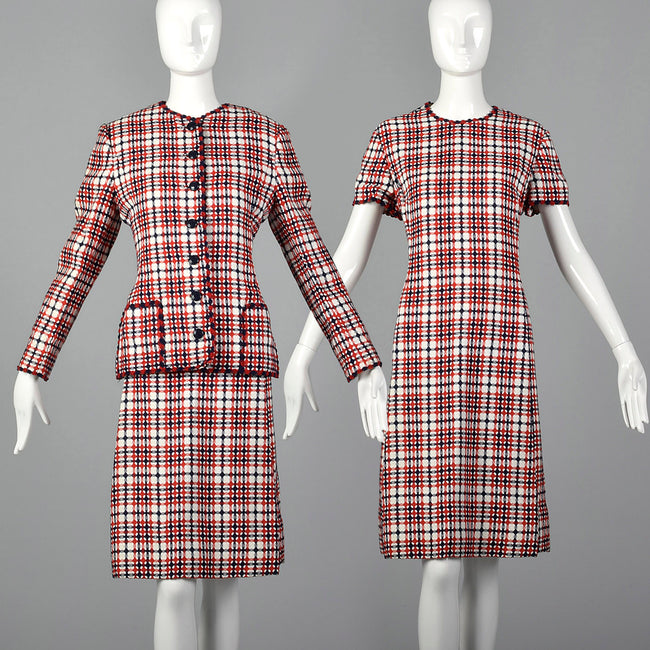 1960s Dress Set in Red and Navy Plaid