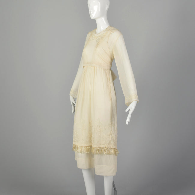 XS 1910s Edwardian Ivory Repro Dress