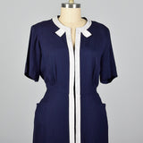 1950s Deadstock Navy Dress with White Trim